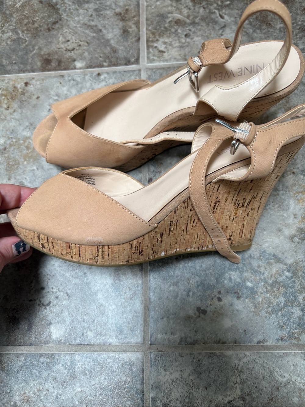 Nine West Beige Tan Cork Wedge Sandals